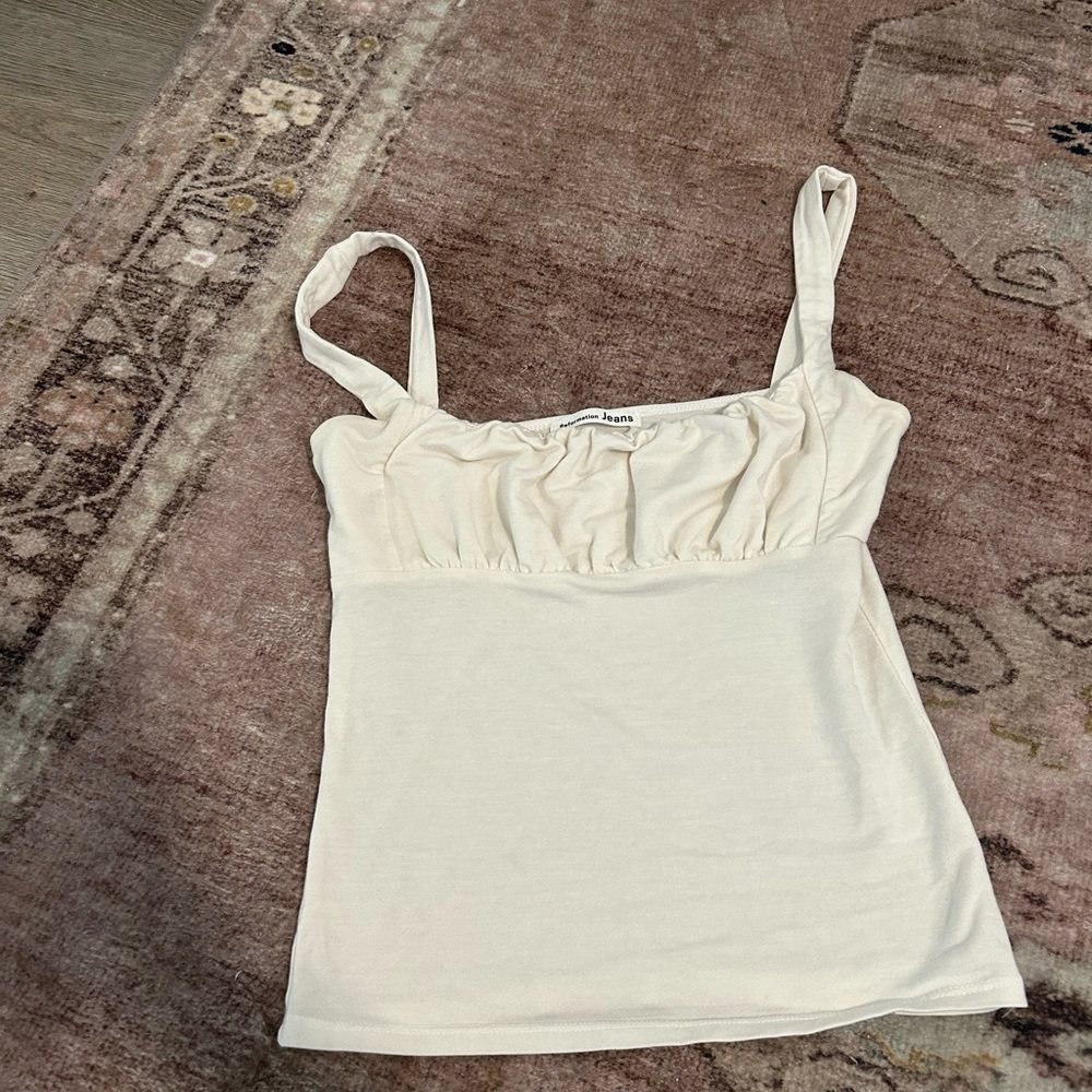 Reformation Cream Fitted Ruched Camisole